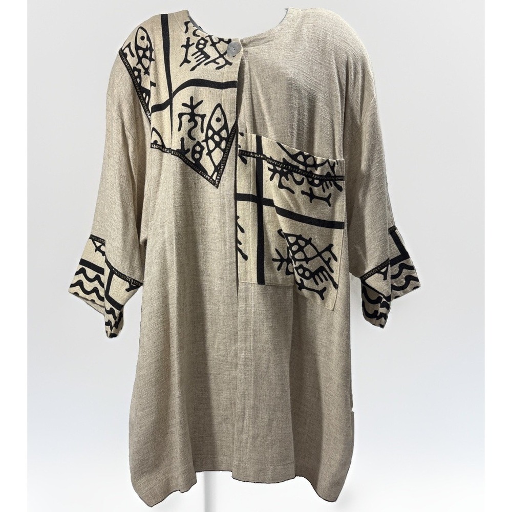 VTG Fixsun Casual Linen Jacket Wearable Art Asymmetric Abstract One Size